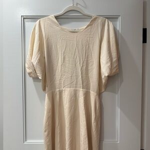 Cream Sheath Dress with Dolman Sleeves and Crew Neck